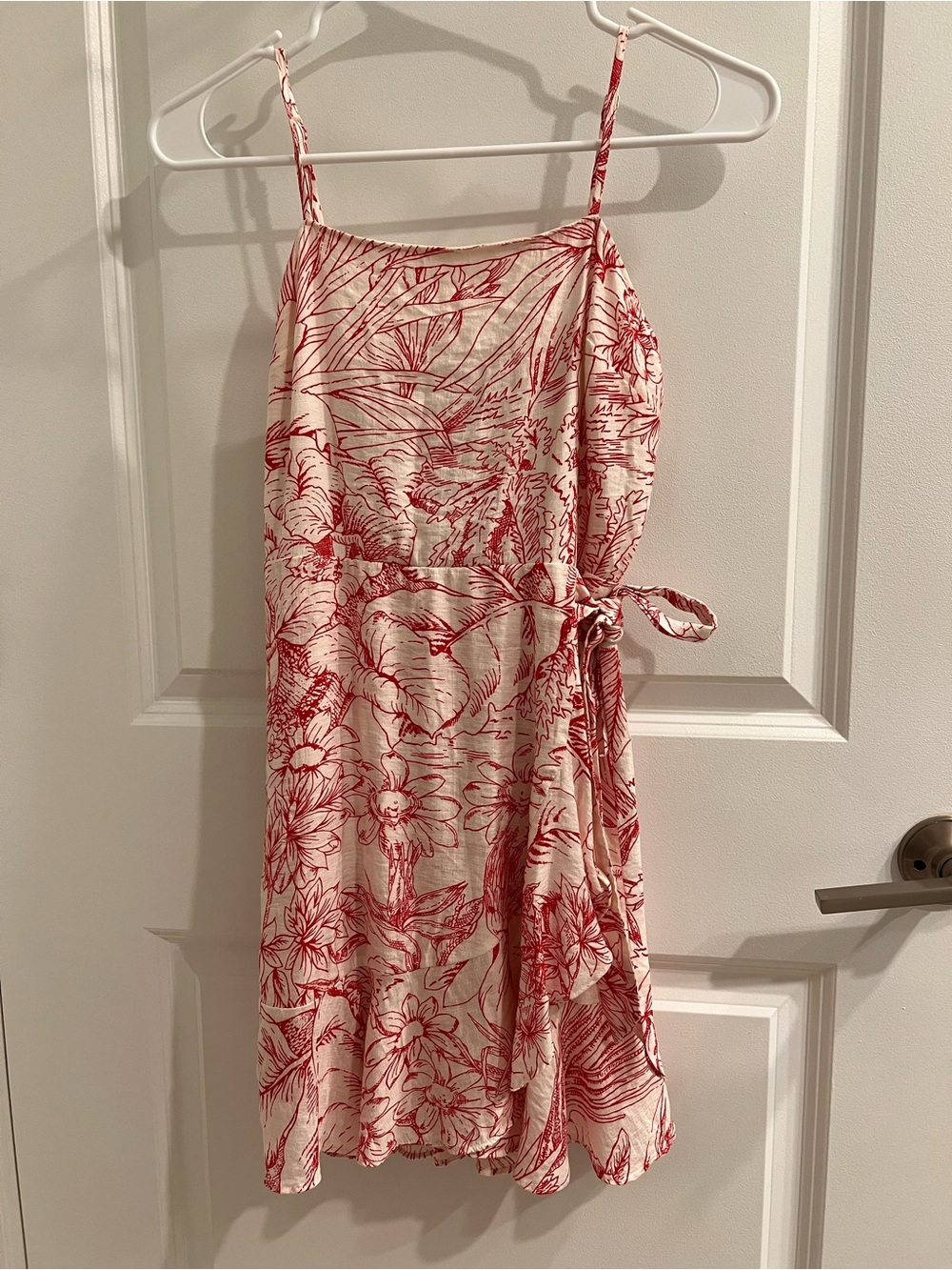 Express Pink Floral Tie-Waist Mini Dress on Cream
